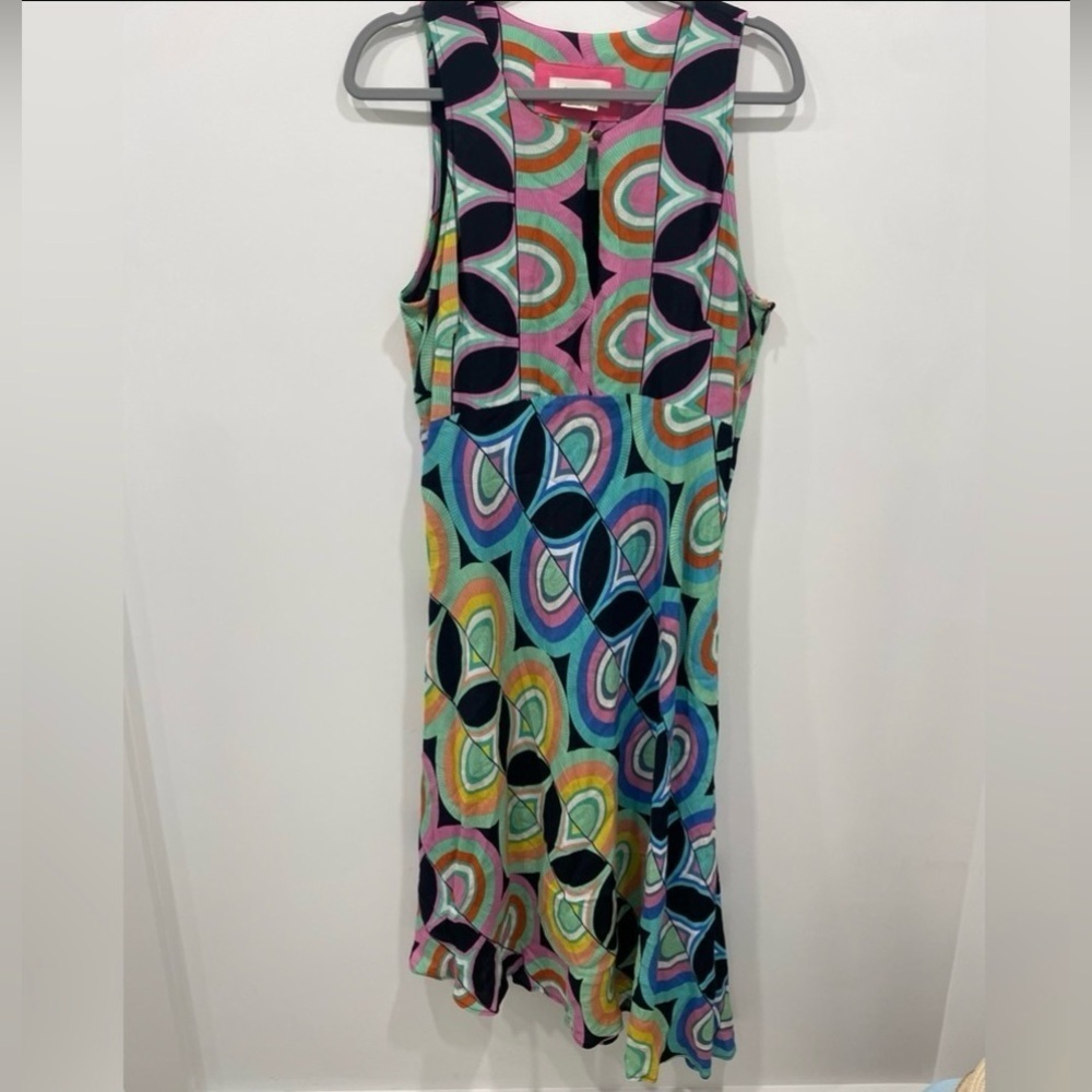 Anthropologie Kenzie Midi Dress Size L Multicolor Asymmetrical Hem Beautiful - Picture 5 of 9